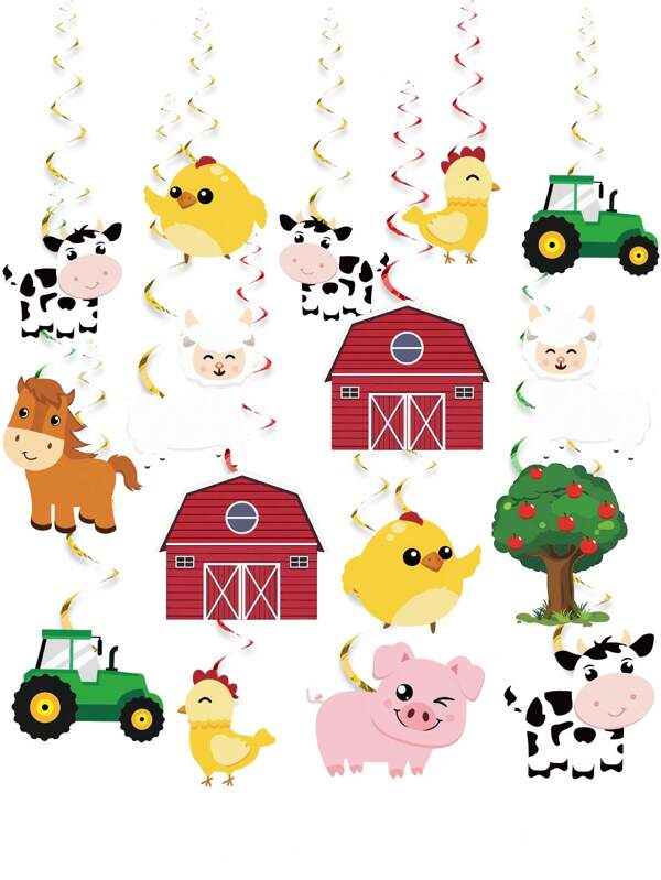 Decoraciones colgantes con motivos de animales - Suministros para fiesta con tema de granja, remolinos colgantes para decoración de cumpleaños, baby shower