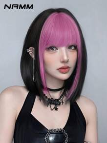 NAMM Parrucca corta dritta di 14 pollici alla moda per donne, parrucca con capelli corti e dritti di colore rosso con frangia, fibra resistente al calore, parrucca intera per costumi di Ognissanti, uso quotidiano in ufficio, cosplay, celebrazioni di Sakura, glamour e feste, streetwear, fotografia, accessori regalo per ragazze