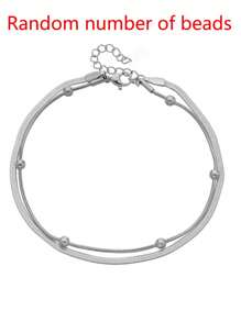Nooxian 1pc Women's Anklet, Beach Vacation Waterproof Stainless Steel Snake Bone Chain Anklet, Versatile Daily Wear, Gift (Random Bead Quantity)