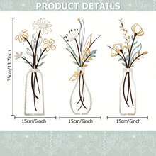 3 Pcs- Wall Sign Decoration,Metal Flowers Wall Arts , Minimalist Iron Flower Vase Wall Art, Metal Wire Decoration, Rustic Farmhouse Decor Beige Minimalist Flower Wall Decors For Living Room Bathroom Bedroom Dining Room-Housewarming Gifts Room Decor Bedroom Decor Home Decor