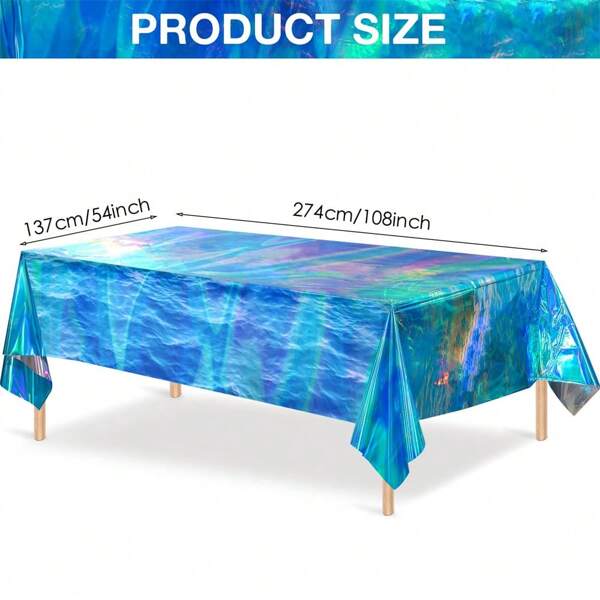Rainbow Wave Design Plastic Tablecloth, Disposable Blue Rectangle Beach/Ocean/Pool Party Table Cover, 54 X 108 Inches, Suitable For Surfing, Ocean, Swimming Pool Party, Birthday Decorations