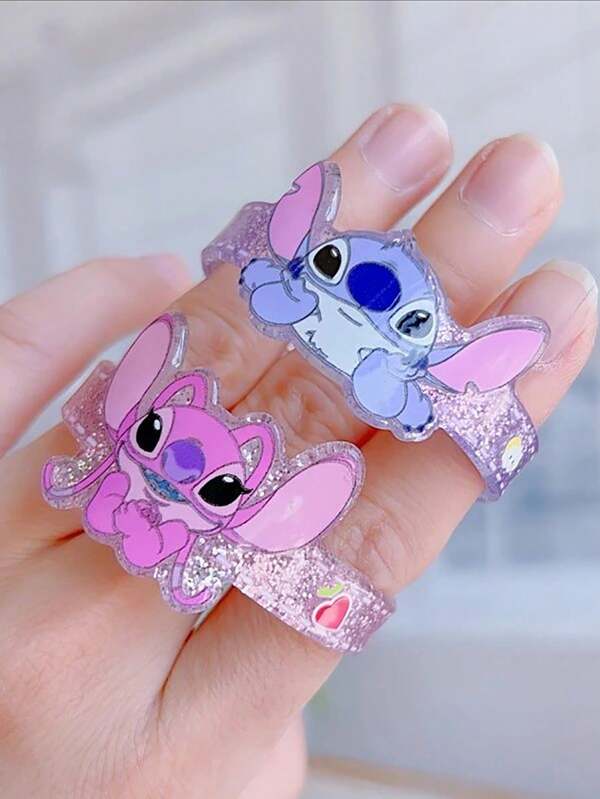 Disney 1 pieza Pulsera acrílica de Stitch de Disney - Joyería de personaje de dibujos animados con brillo azul, rosa y morado, regalo de cumpleaños y San Valentín adorable para mujeres y niñas, joyería de Disney, accesorio soñador, joyería con temática de dibujos animados, con acento brillante