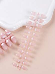 Press On Nails 240 Pcs Short Square French Nails Simple Color Contrast Fun Pattern Fake Nails Nail Supplies Nails - Baby Pink - View 2