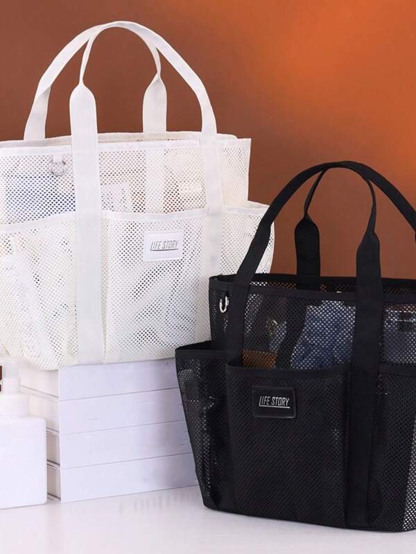 1pc New Multi-Pocket Mesh Beach Bag, Large Capacity Gym Sports Organizer Tote, Travel Cosmetic Makeup Bag