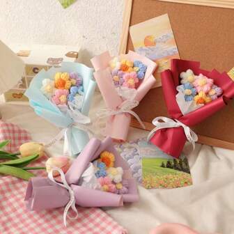 Knitted Puff Simulation Bouquet Knitted Handmade Artificial Flower Decoration Christmas Birthday Party Gift Graduation Season Mother's Day Gift Ins Style Creative Small Bouquet
