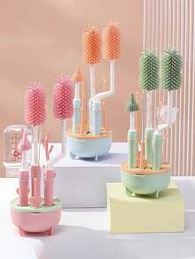 Szczotka do butelek z nylonu, szczotka do smoczków, wielofunkcyjna szczotka do czyszczenia kubków z długim uchwytem i obrotem o 360 stopni do czyszczenia butelek, kubków, termosów (losowy kolor)