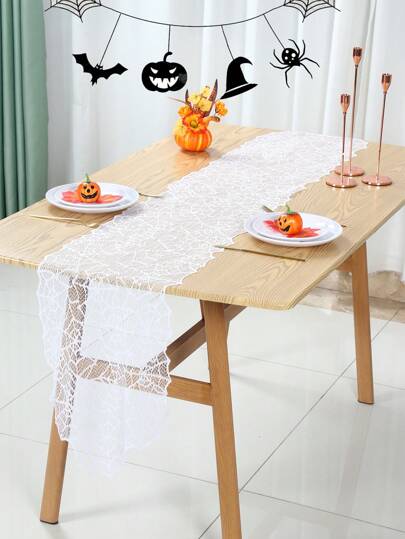1 Stück Halloween Thema Tischläufer, Tischdecke mit weißem Spinnennetz Muster, Tischdecke, Halloween Dekoration, Party Dekoration, Tisch Flagge für Heimdekoration, Zimmer Dekoration, Küche Tischdecke, Tischdekoration, Halloween Party Zubehör, Halloween Geschenke, Party Geschenke, Party Geschenke