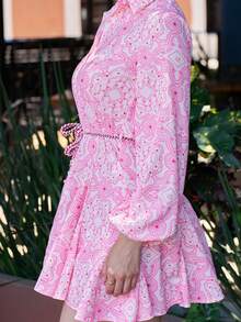 Andrea Bello Random Allover Print Belted Shirt Dress Vacation Outfits Woman  - Multicolor - View 8