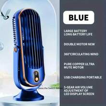 Ventilador de aire acondicionado portátil multifuncional, con motor dual, 5 velocidades de viento de 360°, carga USB y entrada USB, apto para oficina, viajes, campamento y uso en autocaravana