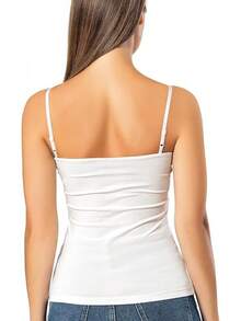 VAVONNE Spaghetti Strap Camisole Tops Women, Basic Slim-Fit Cotton Cami Undershirts - White - View 3