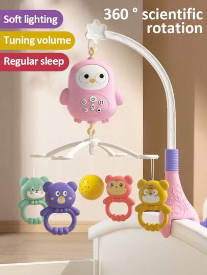 1pc Rotatable & Adjustable Baby Crib Mobile With Soft Lighting & Music Box, Cute Pink Bird Design + Teething Toys, Soothing Music Volume Control, Sleep Aid Toy, Suitable For Newborns - Nursery Decor, Spring/Summer Baby Shower Gift