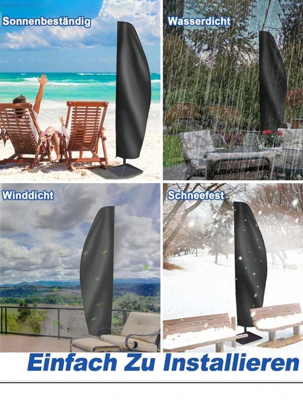 1 Outdoor wasserdichte Oxford-Tuch Regenschirmhülle, natürliche Terrassen-Regenschirmhülle, Garten winddichte Regen-Regenschirmhülle Zubehör, Outdoor Staub- und Regenschutzabdeckung mit Reißverschluss und wasserdichtem Material, schwarz