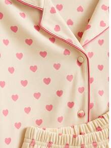 Women's Long Pajamas With Heart Print Blogger American PV Mesh - 米色 - 查看 7