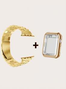 3-In-1 Stainless Steel Watch Band, Screen Protector And Electroplated Watch Case Compatible With Apple Watch 3/4/5/6/SE, Adjustable Replacement Strap