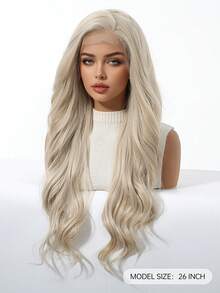 Long Body Wavy Blonde Synthetic Lace Front Wig Soft & Natural, Realistic Scalp 180% Density 13x3.5 Glueless Wigs For Women Pre-Plucked Hairline Wigs For Party Daily Use - Platinum - View 5