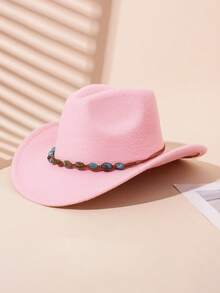 1 件儿童西部牛仔帽，青少年女孩纯色软呢帽，适合节日派对、聚会、郊游等。 - 粉色 - 查看 4