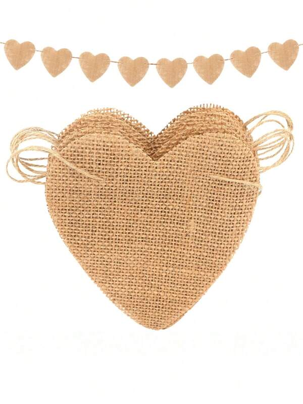 13pcs 3.5m Reusable Heart-Shaped Burlap Pennant Banners, Rustic Style Wedding Hessian DIY Garland, Custom Linen Banner Suitable For Birthday, Wedding, Party, Graduation, Yard, Home, Large Events, Mall, Baptism And Commencement
