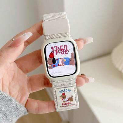 夏季韩国时尚狗磁性尼龙表带 + 表壳适用于 10 Ultra 9 8 7 6 SE 5 可爱透气表带 42mm 46mm 49mm 45 40 42 44 38 女孩礼物