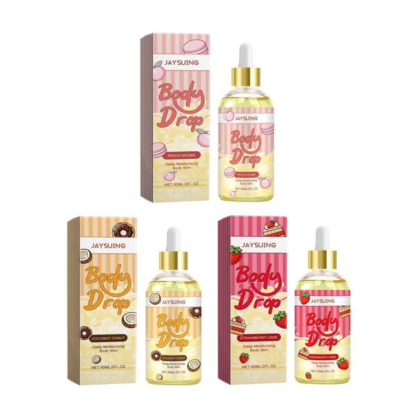 3pcs 180ml/1pcs60ml Aromatherapy Essential Oil For Body And Skin Moisturizing Massage Care, Moisturizing Skincare Essential Oil Containing Coconut Donuts/Peach Macarons/Strawberry Cake)