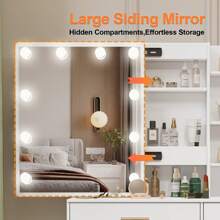 White Dressing Table With LED Makeup Mirror And 7 Shelves 4 Drawers Vanity Desk