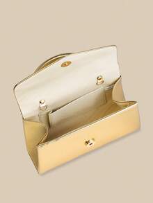 1 Piece White PU Material Flap Clutch Bag With Luxury Metal Decoration, Showing Fashion And Elegance, Suitable For Holding, Carrying, Wearing On The Shoulder Or Crossbody, P - 金色 - 查看 7