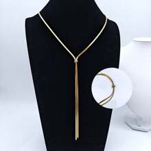 Collier long à pampilles en acier inoxydable plaqué or 100 cm, chaîne serpent, pour femmes et hommes, bijoux à la mode, cadeaux de fête, bijoux fins en acier inoxydable, breloque ajustable, chaîne serpent plate, pendentifs pour femmes. Élégant collier chaîne serpent en Y - Style minimaliste, finition métallique, pendentif long à pampilles pour femmes, accessoire classique du quotidien, bijoux de tous les jours, collier minimaliste, boucles d'oreilles pendantes