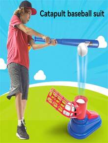 Kids Fun Baseball Launcher Toy Set, Retractable Baseball Bat, Foot-Operated Semi-Automatic Baseball Launcher, Interactive Indoor/Outdoor Baseball Training Equipment, Birthday Gift For Boys And Girls 3+ Years Old - 彩色 - 查看 1