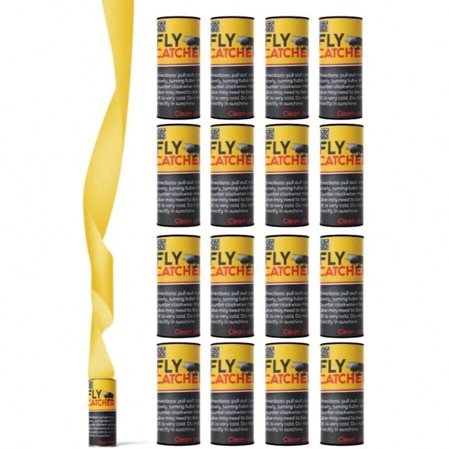 ZYBUX 16pcs Fly Tape Sticky Indoor Insect Sticky Fly Trap Rolls Fly Catcher Indoor And Outdoor Hanging Home Use Sticky Fly Paper Ribbon Fly Tape - 黃色 - 查看 1