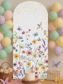 1 件 80*180 厘米野花拱形背景布，野花主题婚礼生日宝贝淋浴性别揭示家庭节日派对房间装饰用品，搭配拱形支架，派对礼品背景弹性边缘挂布，拱形弹力背景布