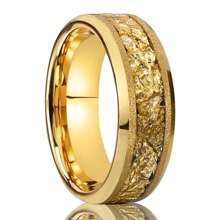 1 Pc 8MM Customized Matte Gold Tungsten Steel Ring - Luxury Gold Foil Accented, Elegant Wedding/Engagement Ring, Polished Surface, Comfortable Fit, Engraved Design, Anniversary Gift For Him!