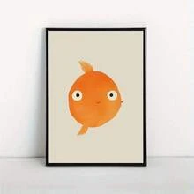 Goldfish Cartoon Art Print Poster - Frameless Canvas Wall Decor, Modern Retro Style, Suitable For Home, Office, Bathroom, Living Room, Bedroom - Indoor Animal Fish Theme Illustration Wall Hanging Decor - Canvas Ink Painting, Portrait - Spring/Winter Art Print - Multicolor - View 7