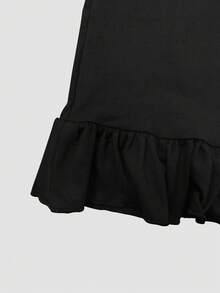 Gaun Mini Pas Badan Elegan dengan Kerah Persegi dan Hiasan Ruffle, Lengan Panjang, Koleksi Terbaru untuk Musim Gugur, Gaun Musim Gugur untuk Wanita - Hitam - View 7