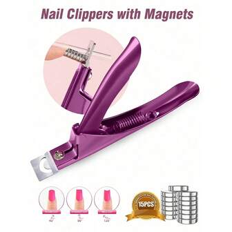 Nail Clippers With Magnets,Nail Clipper For Acrylic Nails,Artificial Fake Nail False Nail Tip Cutter Trimmer Manicure Pedicure Sharp Blade Clip Tool For Salon Home Art Beauty,Adjustable Nail Clippers With Magnets Sizers For Acrylic Nails - Rose Red Nail Clipper,Nail Art Tools,Nail Supplies,Beauty Tools