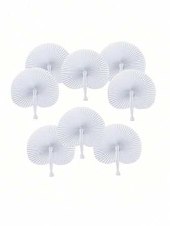 12pcs White Heart Shaped Blank Paper Fans, European Wedding Supplies, DIY Party Items, Heart & Round Shape Fans, Advertising Fans, Gifts