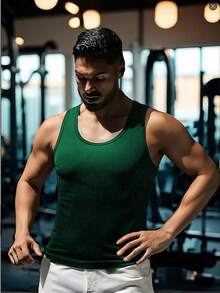 Men's Sleeveless Fitness Workout Tank Top, Base Layer Short Sleeve T-Shirt, Compression Shirt - Olive Green - View 2