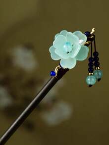 1 件中国风花流苏发簪，黑檀木发夹头饰，适合女性外出、旅行、摄影、度假、圣诞礼物、节日礼物发髻发夹发髻制作器发髻发片发型夹