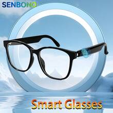 SENBONO 新款智能眼镜，多功能太阳镜，通话，音乐播放，户外运动耳机，可充电，高清镜片，先进技术，男女通用，触控灵敏 - 黑色 - 查看 14