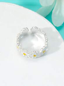1pc Women's Adjustable Daisy Flower Oil Drop Ring, Minimalist Daily Versatile