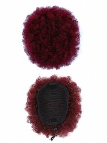 1 pieza de extensión de cola de caballo afro rizada corta con cordón de cabello humano afro rizado para uso diario de mujeres. - S99JC - Ver 7