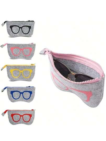1pc Soft Felt Eyeglass Case With Colorful Eyeglass Pattern Design & Zipper, Portable & Fashionable Eyewear Storage Bag, Versatile Travel Pouch For Various Items, Business Trip, Upgrade Your Glasses With Ultimate Protection And Style, Unisex (5 Color Options)