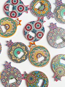 1pc Bohemian Style Pomegranate Shaped Symmetrical Floral Pattern Debossed Gold Foil Magnetic Bottle Opener, Suitable For Home Decor, Daily Use And Birthday/Holiday Gifts