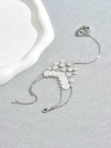 1pc Vintage Personalized Versatile Hollow Carved Multi-Layer Connected Finger Set Ancient Coin Back Of Hand Bracelet For Women - B - View 3