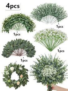 50pcs Artificial Eucalyptus Leaves Stems, Fake Greenery Plants For Wedding Bouquet Wreath Vase Floral Arrangement, Home Decor Bedroom Decoration Garden Decoration