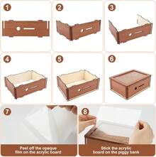 Cash Vault Wooden Savings Box, Wooden Money Saving Box, Piggy Bank For Adults, Coin Counter Money Box With Money Target And Numbers With Pen, Brown(10000$) - 10000 Dollar - 查看 5