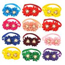 6pcs/8pcs Random Color Pet Flower Bow Tie Collar, Classic Double Flower Pearlescent & Rhinestone Decor Adjustable Neck Collar For Small/Medium Pets