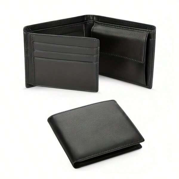 Carteira Clássica Preta Macia para Homens, Porta-Moedas, Porta-Cartões de Crédito, Mini Carteira, Carteira Pequena, Carteira de Couro para Homens