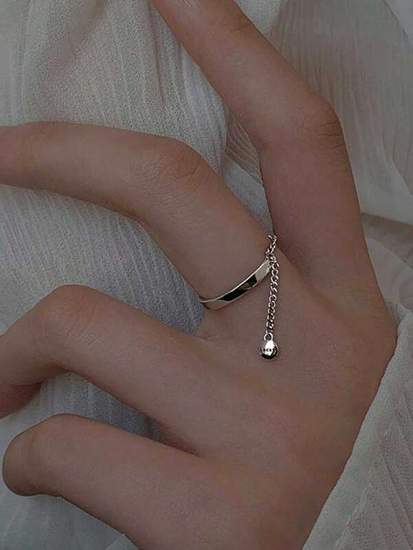 1pc Women's Fashionable Circular Chain Pull Ring, Minimalist "Lucky" Chain Finger Ring, Versatile Daily Wear