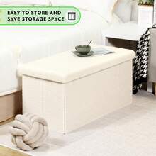 Folding Storage Ottoman Bench, White Upholstered Sherpa Ottoman, Large Storage Chest Footrest With Lids, Entryway Bench For Living Room, 31.5'' X 15.7'' X 15.7'' - 白色 - 查看 6