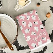 [Halloween And Christmas Decoration] 2/4 Pieces Of Halloween And Christmas Kitchen Towels, Pink And White Ghost Style Tableware Towels, And Gingerbread Man Towels Are Terrifying Dry Hand Tea Towels Used For Cooking And Wiping. They Are Soft, Comfortable, Absorbent, And Durable, Suitable For Home Decoration And Halloween Party Decoration. Halloween Decoration, Room Decoration, Autumn Decoration, Winter Decoration.