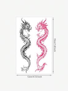 1pc Waterproof Reusable Temporary Tattoo Transfer Sticker With Chinese Dragon Fly Design, Suitable For Daily Use